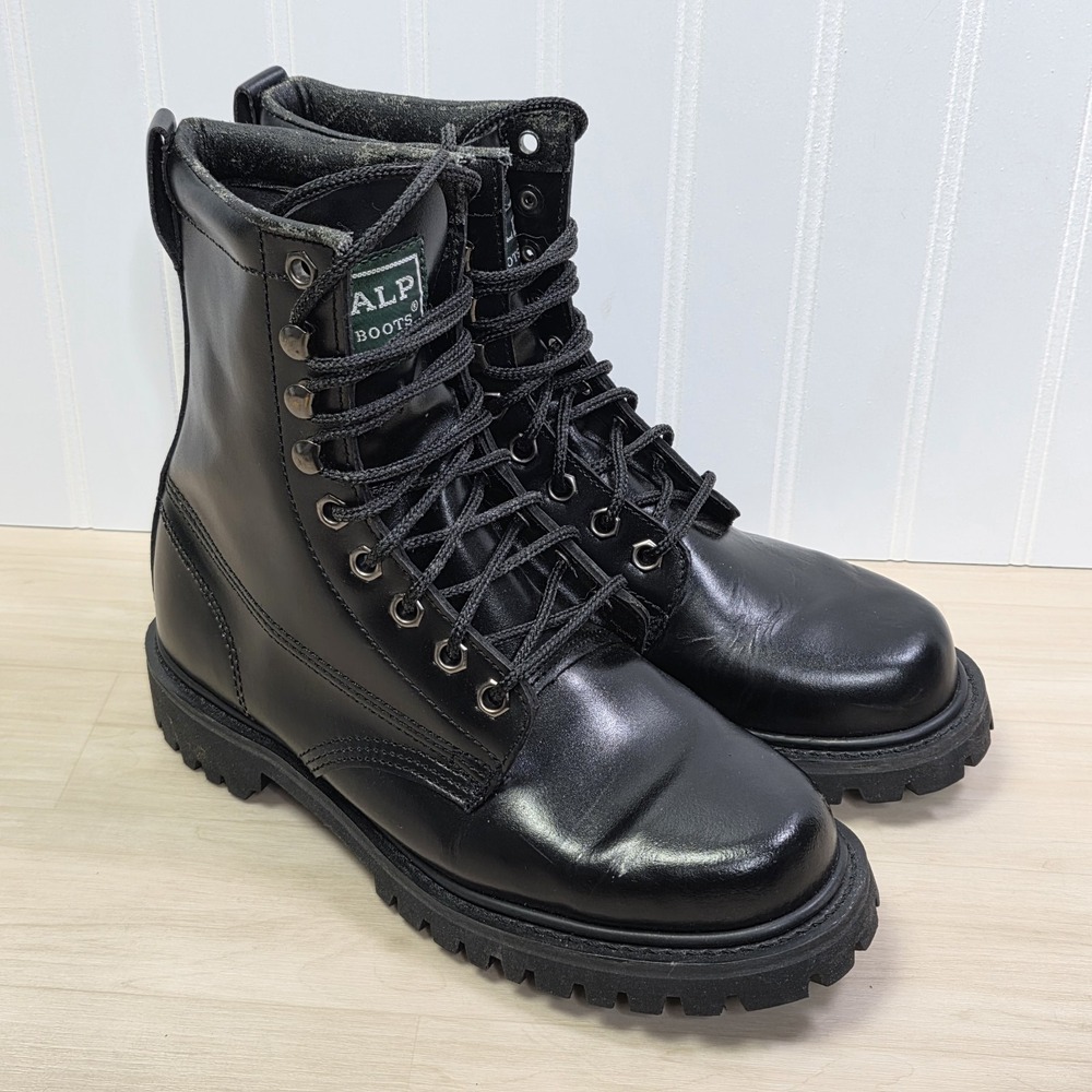 Vintage ALP Black Leather Hiking Work Boots Size‎ 7 1990s y2k grunge emo